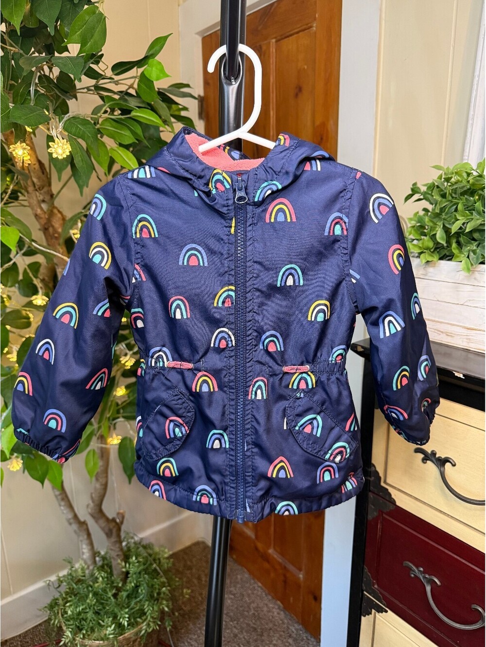 Carter's Girls 18M Navy Rainbow Hooded Fleece Rain Jacket